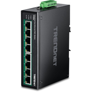 TRENDnet TI-PE80 8-Port Ethernet Switch, 8 fast ethernet PoE+ ports, 1.6 Gbps switching capacity, DIN-rail/wall mount